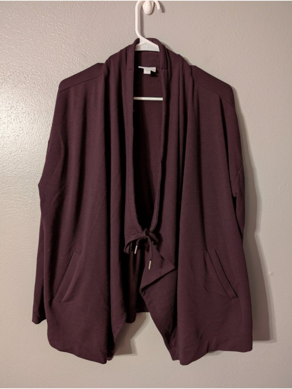 J. Jill Fit Burgundy Drawstring Wrap Cardigan Pockets Soft Knit Petite L - Picture 2 of 7